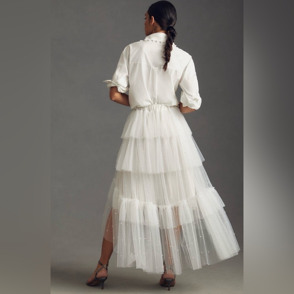 RARE Maeve Tulle & Pearl Embellished Skirt Sheer Ivory NWT XS - Picture 4 of 14